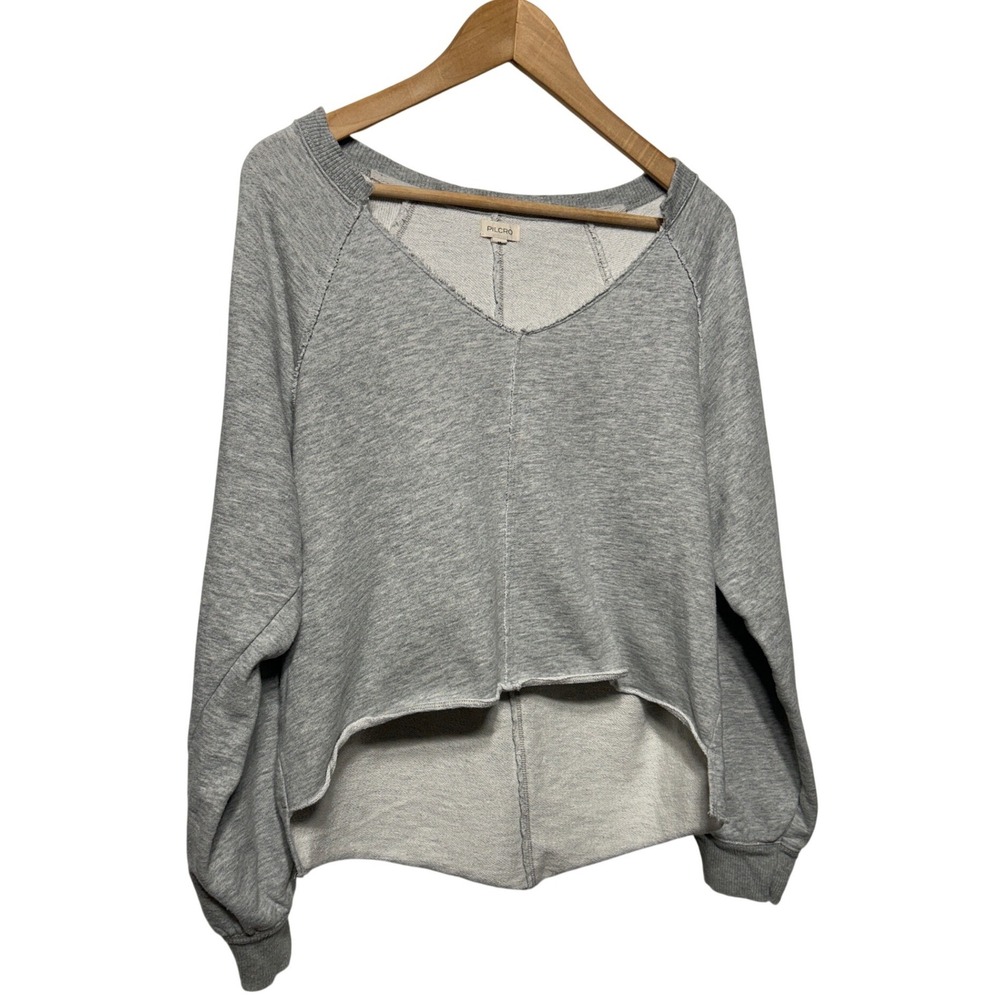 Pilcro Anthropologie Gray‎ V-Neck High-Low Raw Hem Sweatshirt Size XS